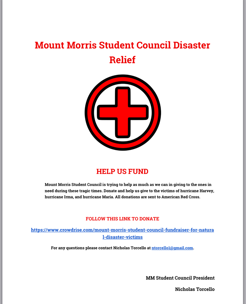 Mount Morris Student Council Disaster Relief